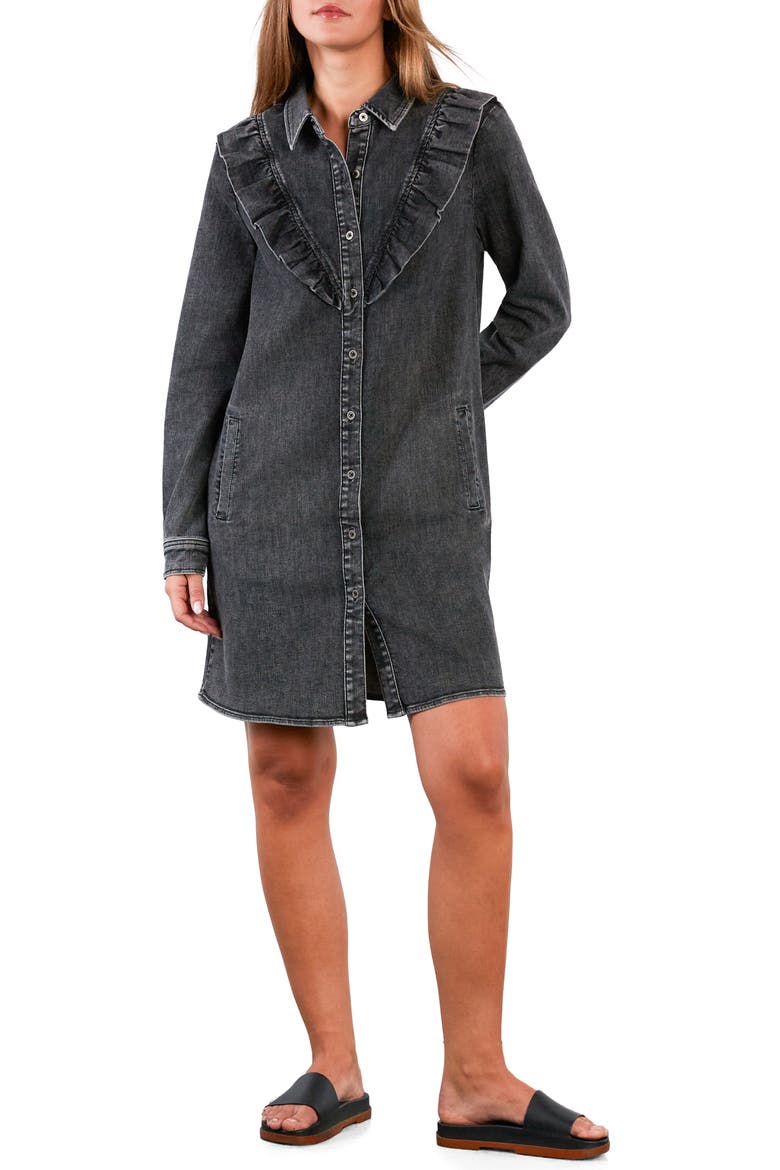 Lovely Ruffle Long Sleeve Denim Dress