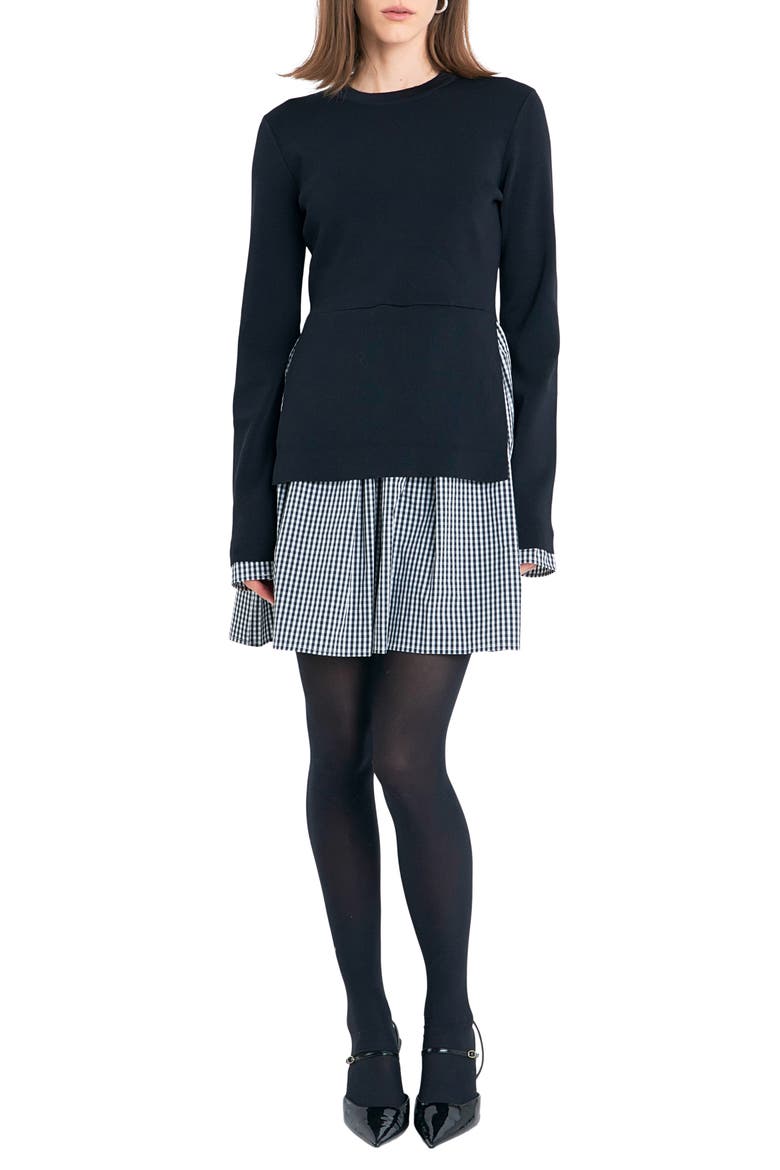 Mixed Media Long Sleeve Minidress