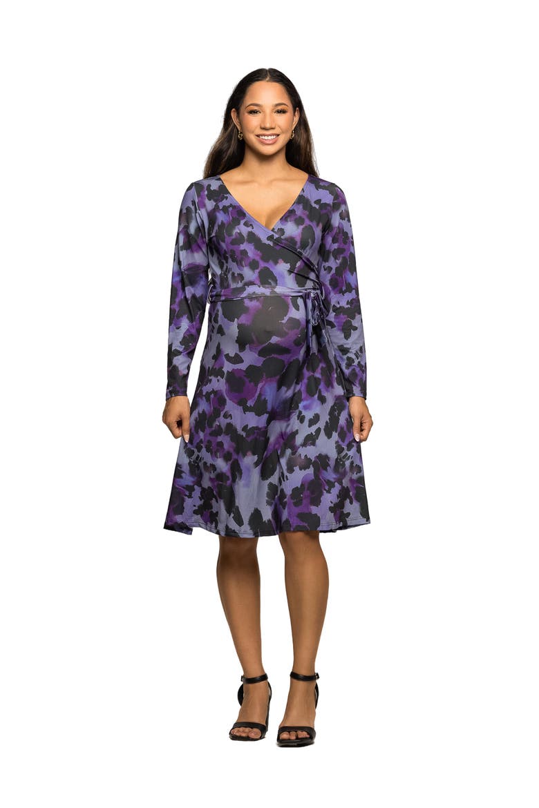 Long Sleeve Wrap Dress with Belt in Print