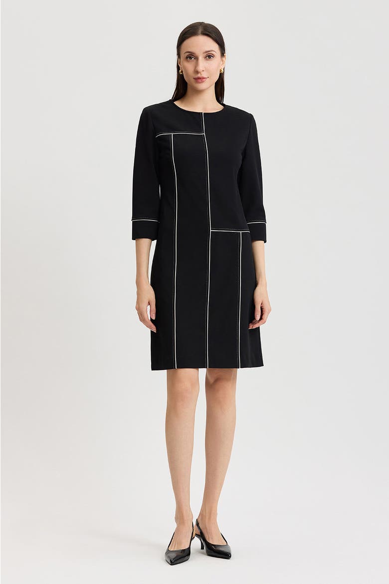 Monochrome Grid Stitch Stretch Deco Crepe Dress