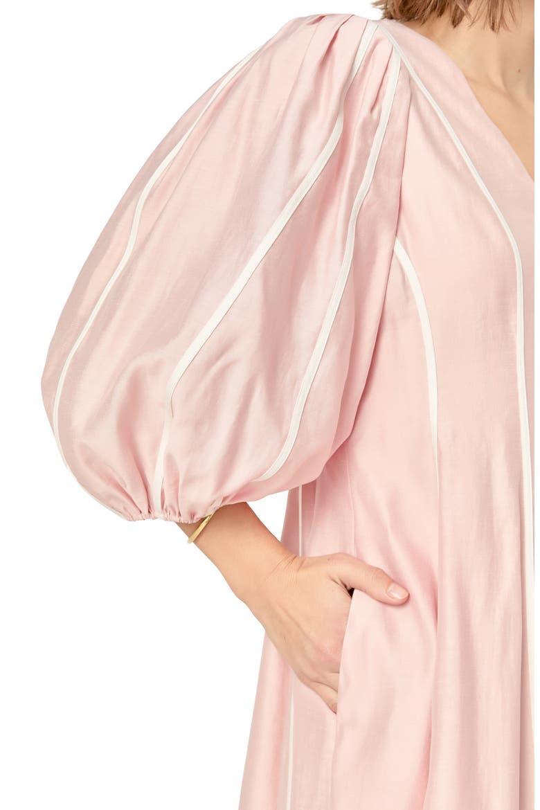 Contrast Binding Puff Shoulder Midi Dress