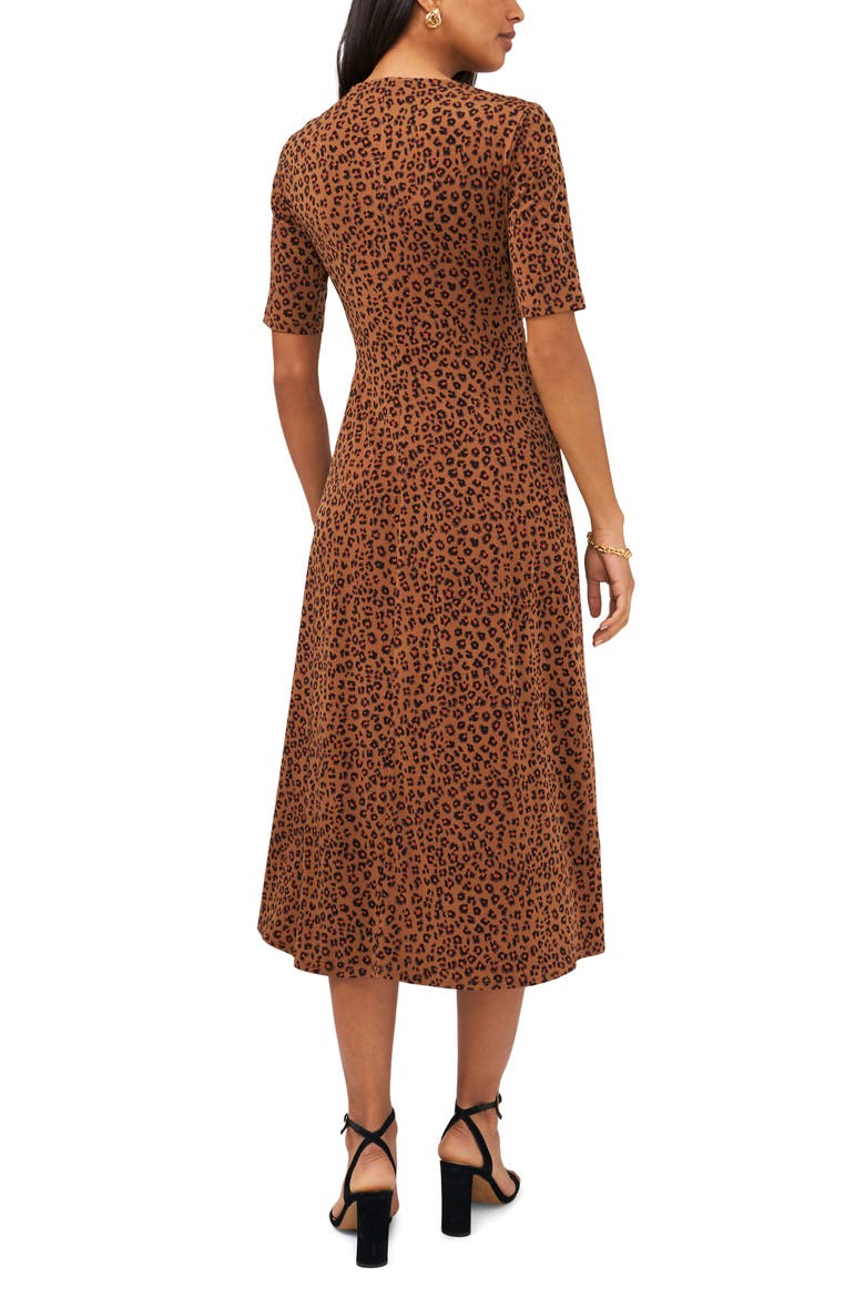 Print Faux Wrap Midi Dress