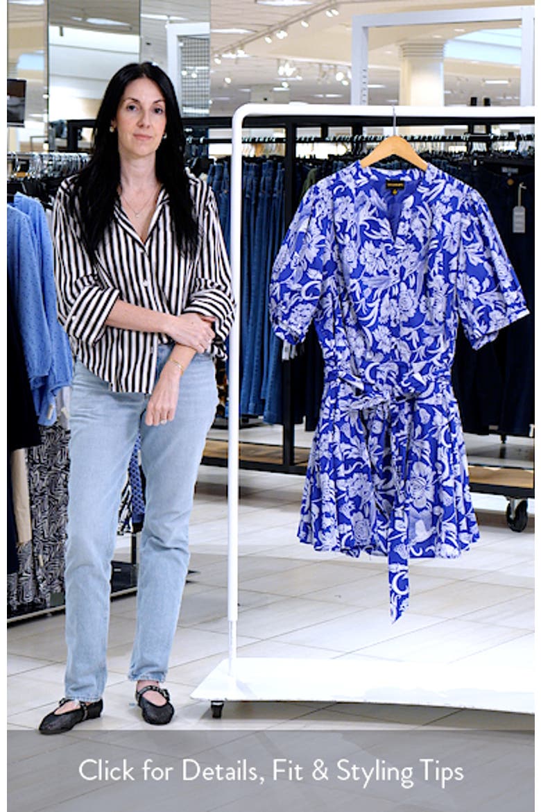Floral Puff Sleeve Pleated Cotton Shirtdress