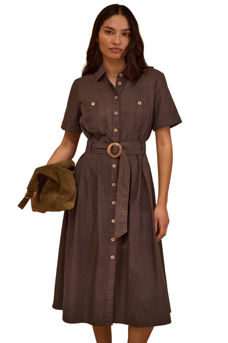 Belted Safari Midi Shirt Dress