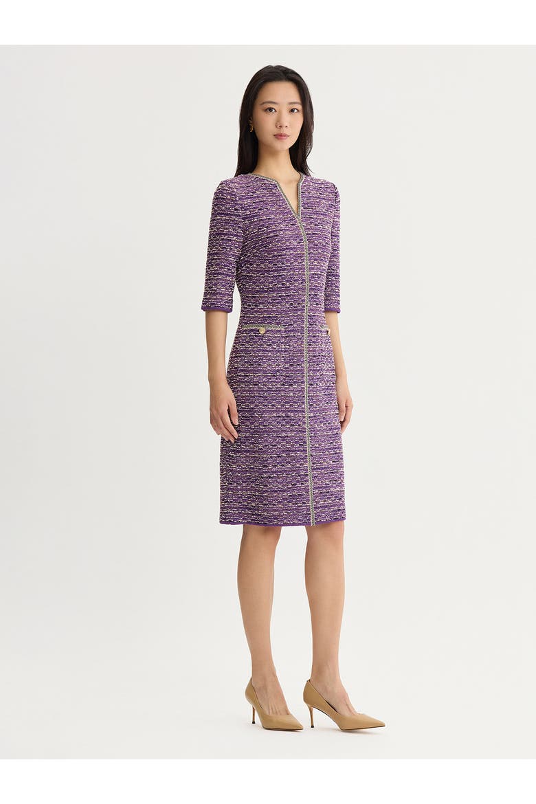 Lurex Eyelash Ribbon Knit Sheath Dress