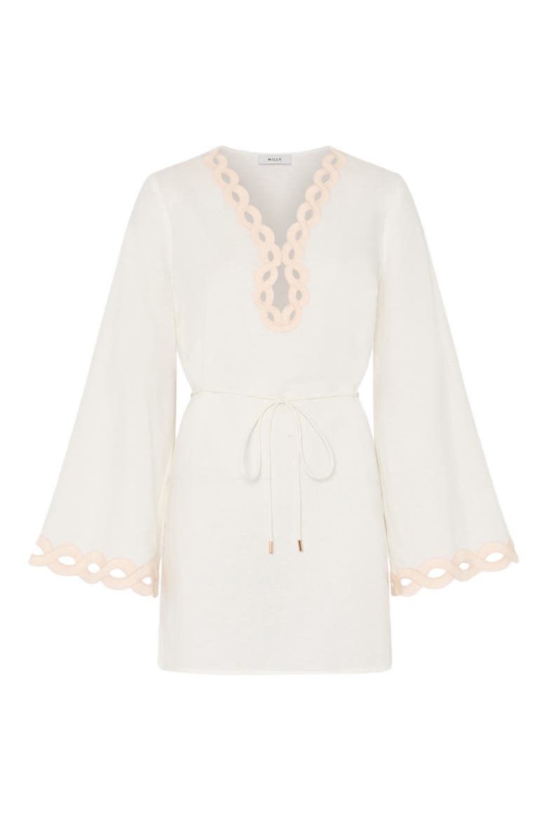 Embroidered Chain Long Sleeve Cotton & Lined Cover-Up Dress