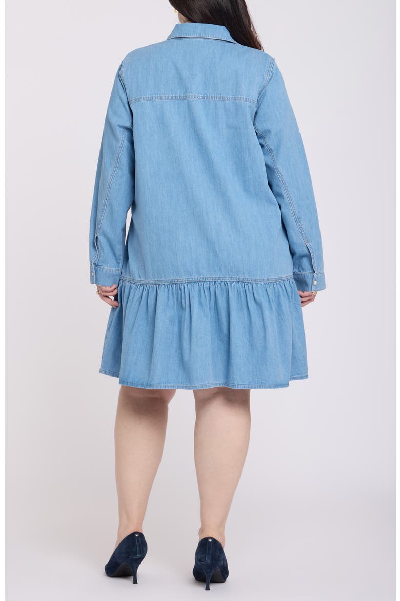 Ruffle Hem Long Sleeve Denim Shirtdress