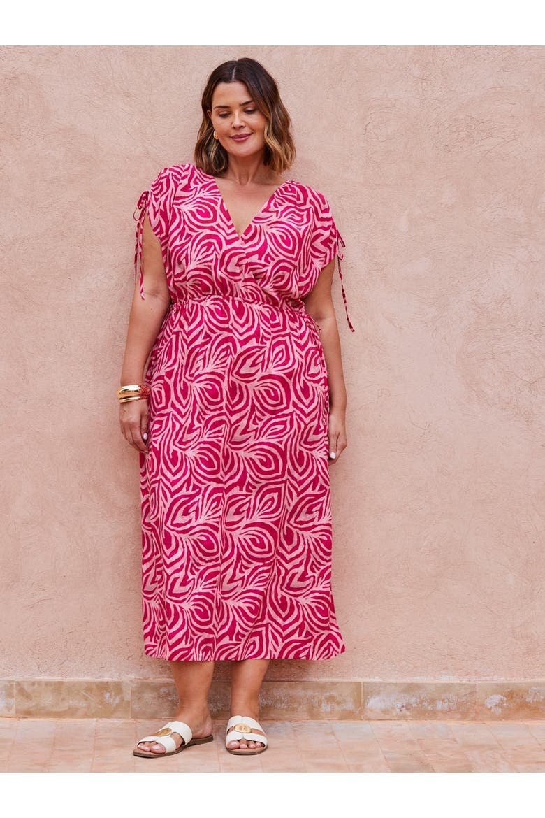 Abstract Print Gathered Midi Dress
