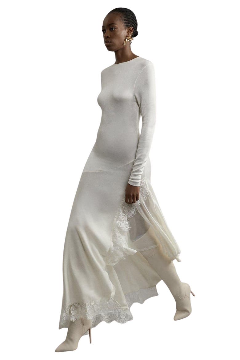Slinky Lace Asymmetric Maxi Dress