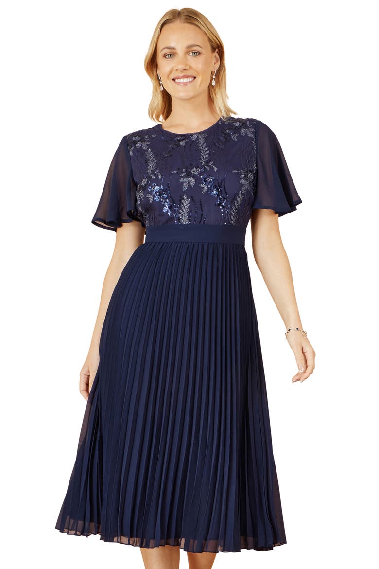 Sequin Embellished Pleated Midi Dress