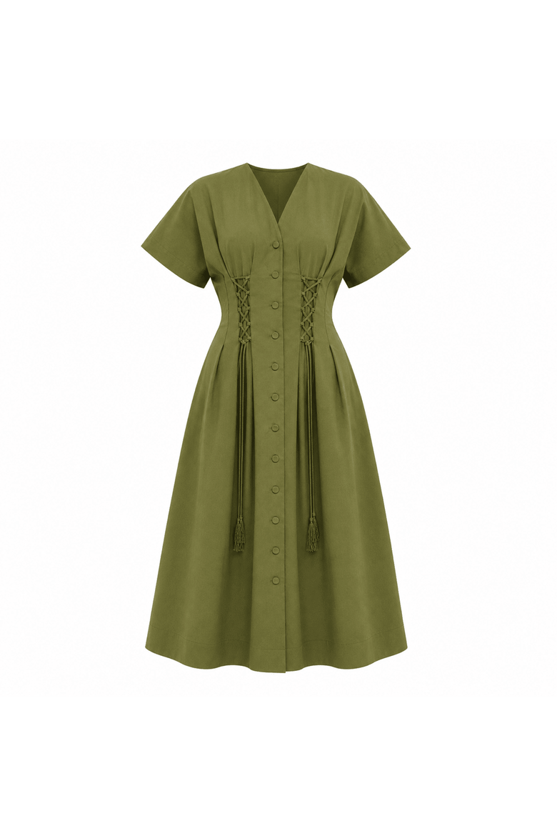 Andree V Neck Tie Waist Pocket Midi Dress