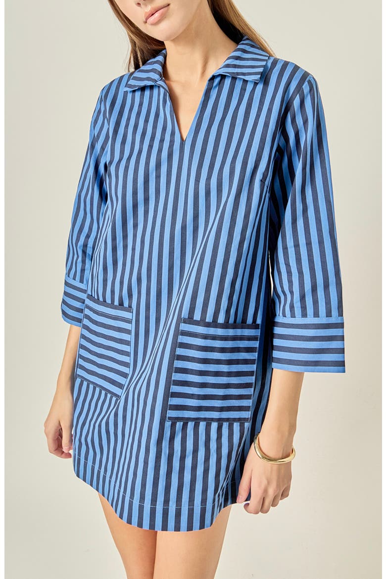 Striped Kaftan Collar Minidress