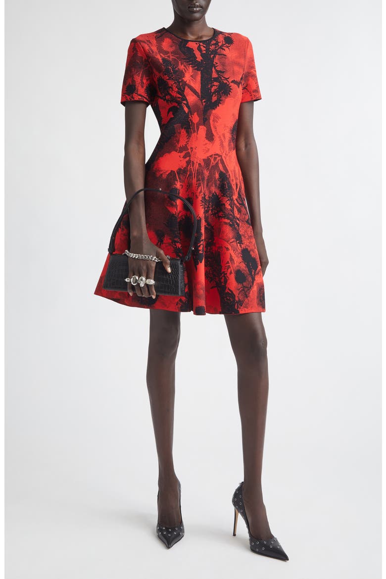 Floral Jacquard Mini Sweater Dress