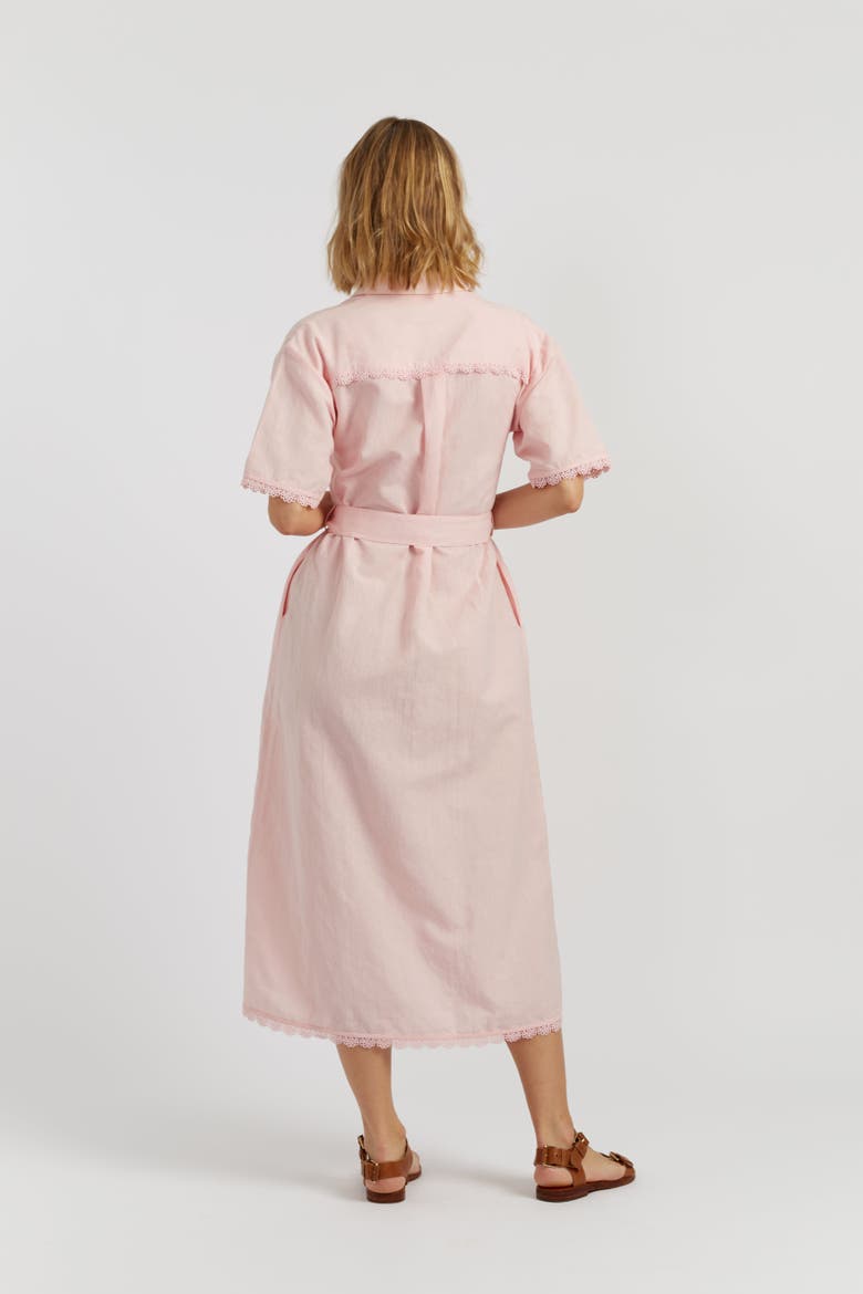 Linen-Blend Scallop Shirt Dress