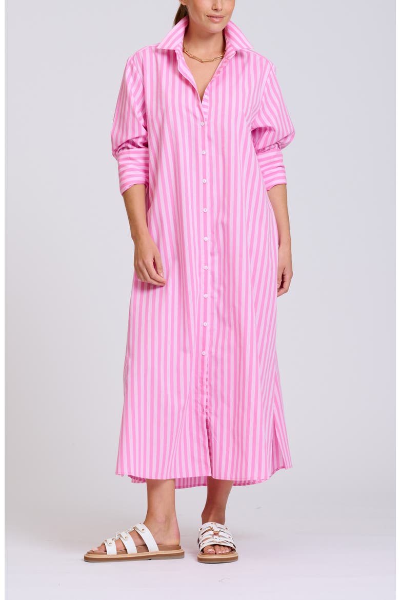 Stripe Oversize Long Sleeve Cotton Poplin Shirtdress