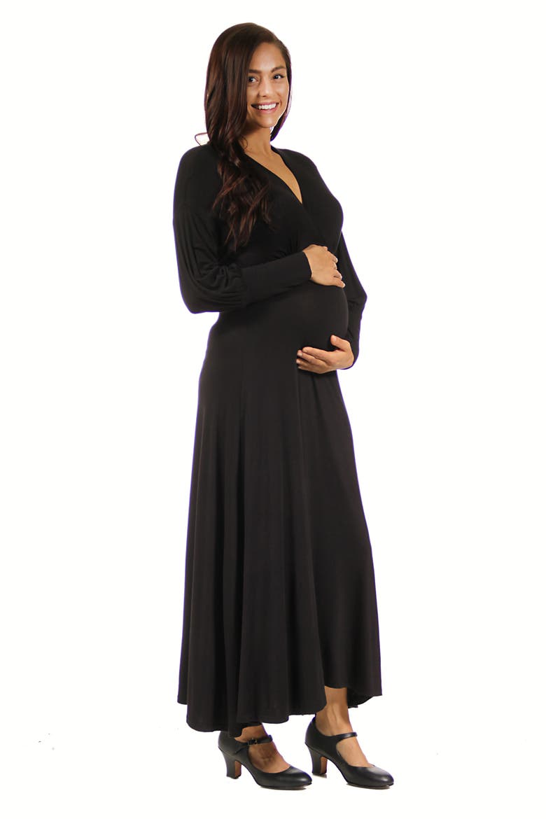 V-neck Long Sleeve Maternity Maxi Dress