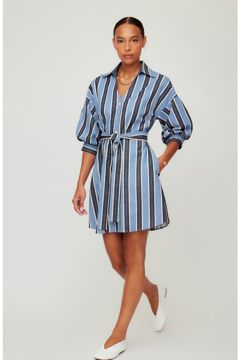 Blaire Stripe Lantern Sleeve Stretch Cotton Shirtdress