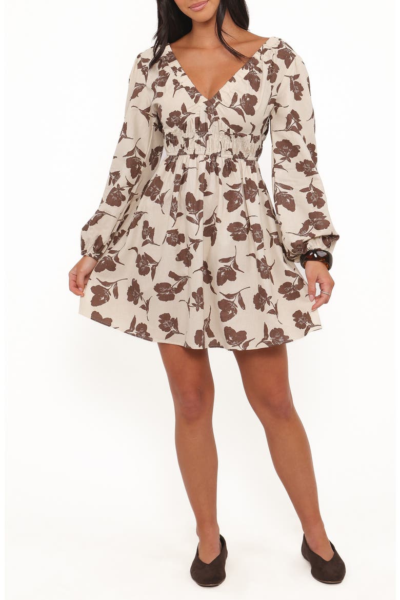 Cambria Floral Print Long Sleeve Cotton & Linen Minidress