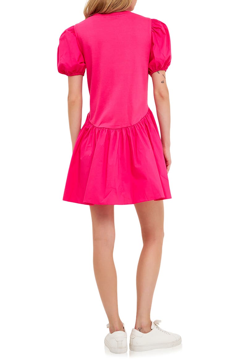 Mixed Media Puff Sleeve Minidress