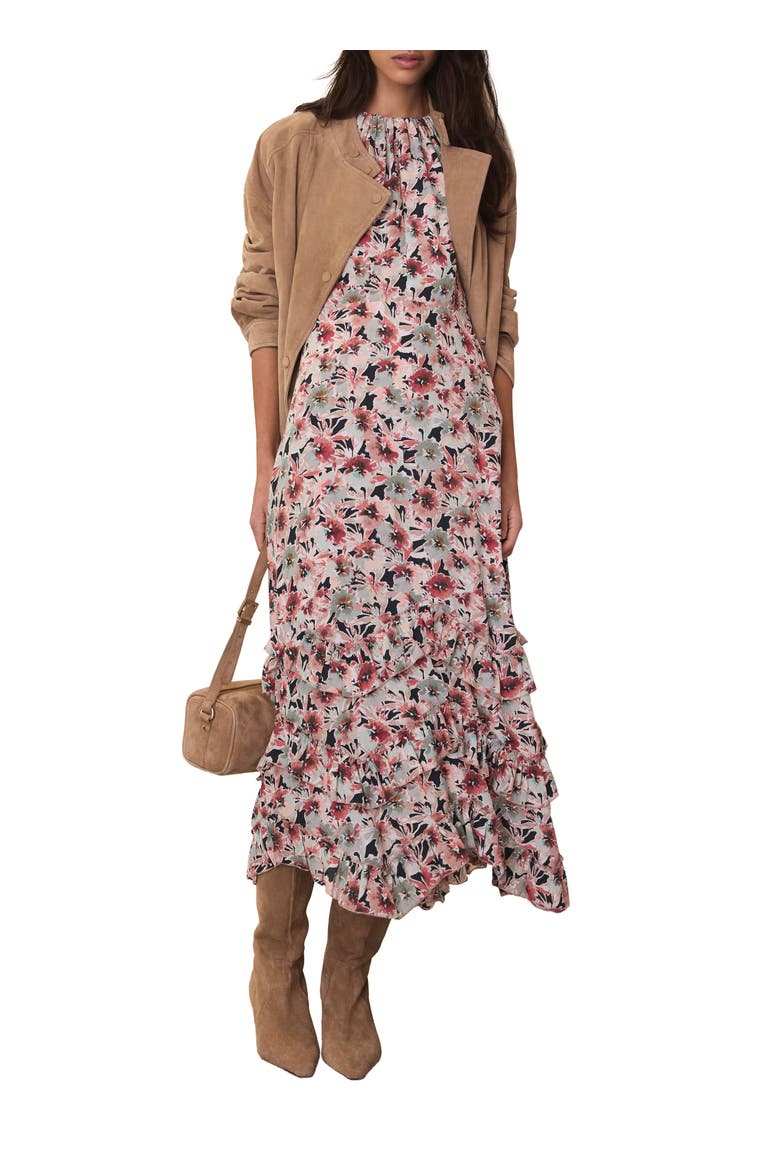 Floral Print Maxi Dress with short ruffle sleeves