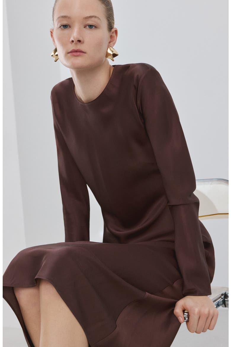 Long Sleeve Satin Midi Dress