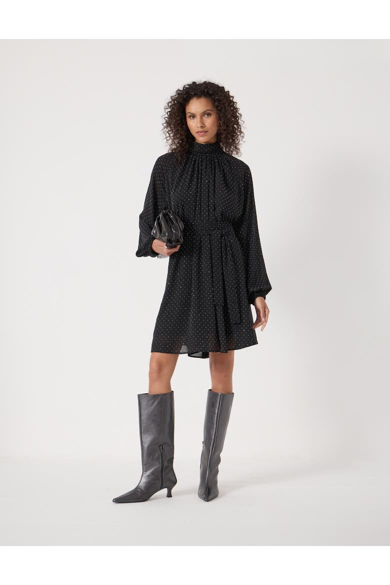 Diamante Gathered Neck Mini Dress