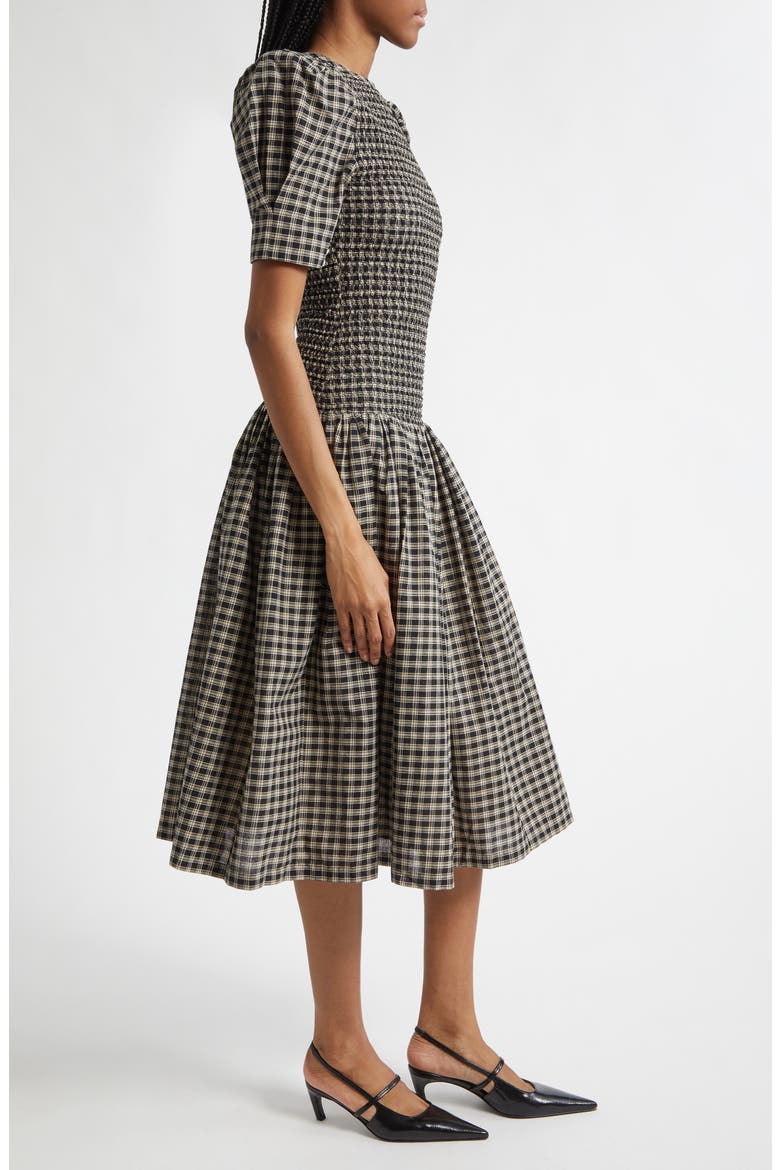 Gender Inclusive Imelda Smocked Plaid Midi Dress