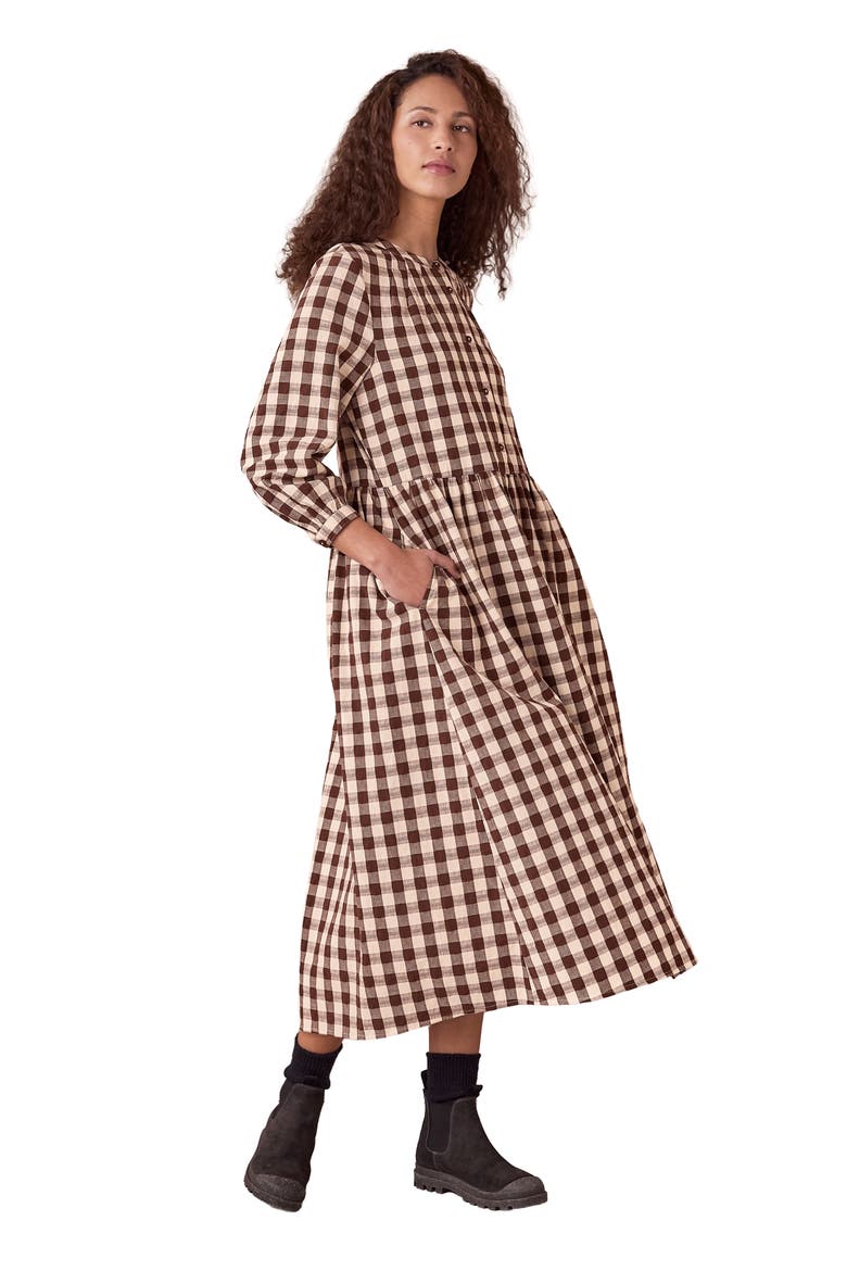 Collarless Gingham Midi Dress
