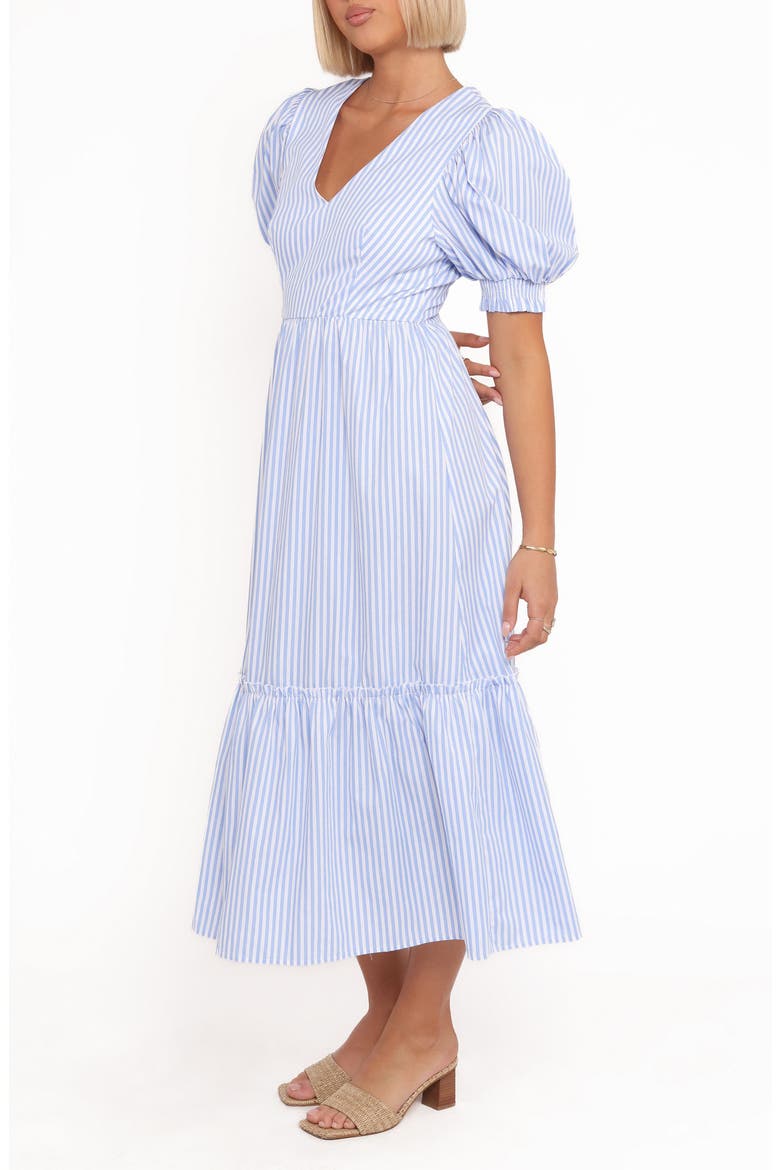 Steele Stripe Puff Sleeve Cotton Midi Dress