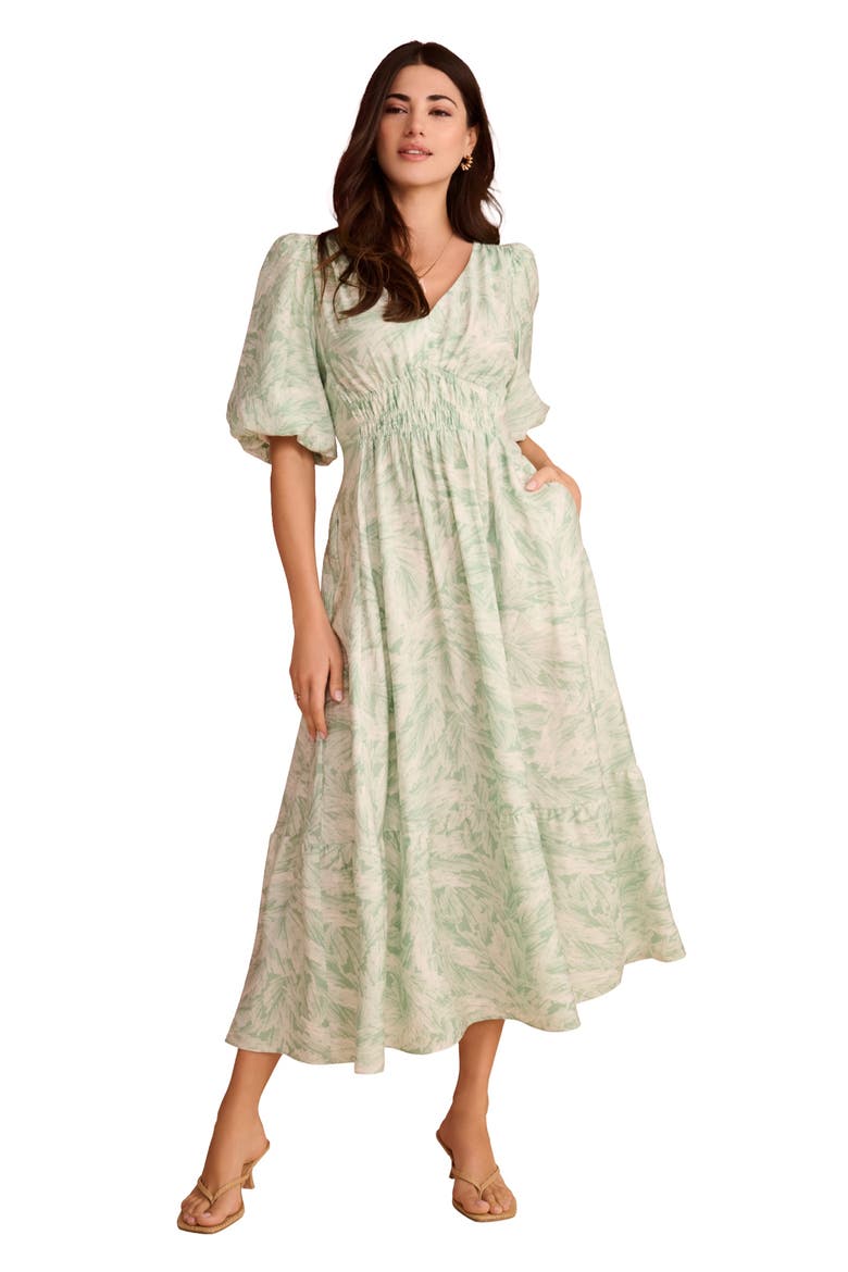 Plus Size V Neck Puff Sleeve Smocked Waist Maxi Dress