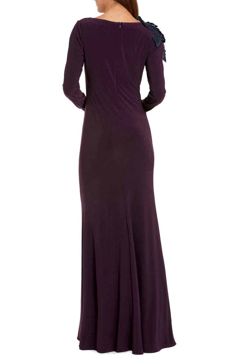 Floral Appliqué Long Sleeve Column Gown