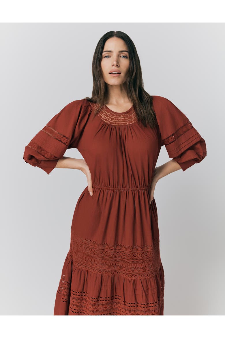 Leoni Lace Trim Cotton Midi Dress