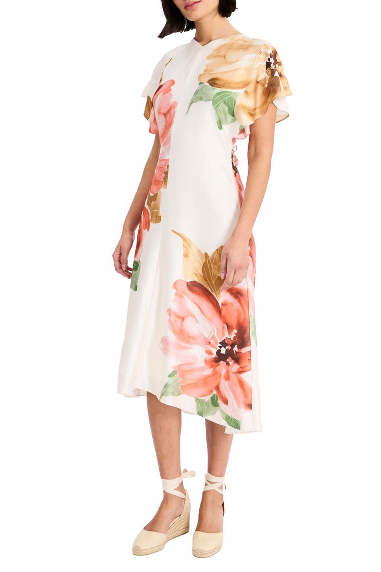 Floral Print Flutter Sleeve Midi Dress