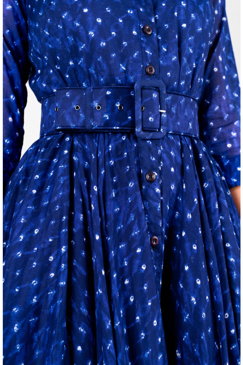 Shibori Midnight Border A-Line Midi Shirtdress