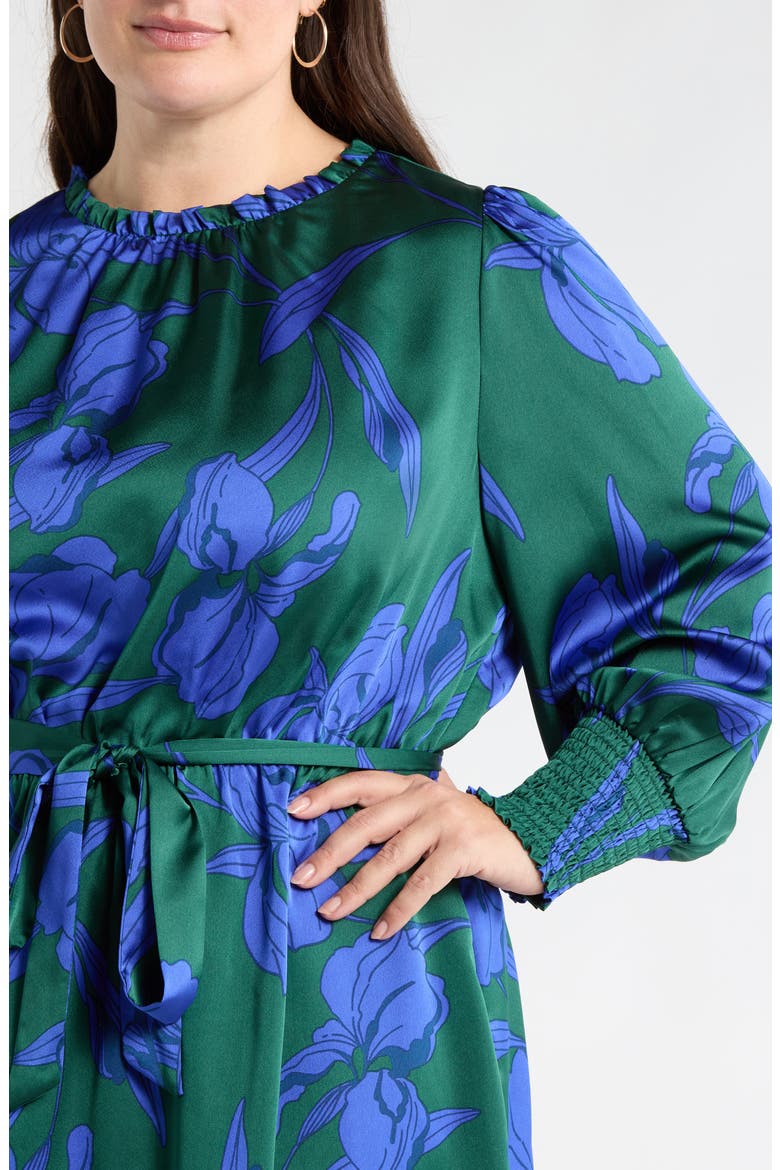 Busbee Floral Sevilla Satin Long Sleeve Dress