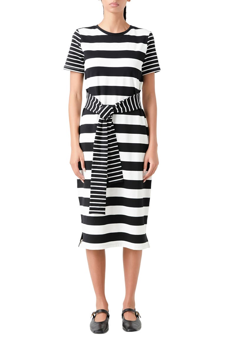 Stripe Tie Front Midi T-Shirt Dress