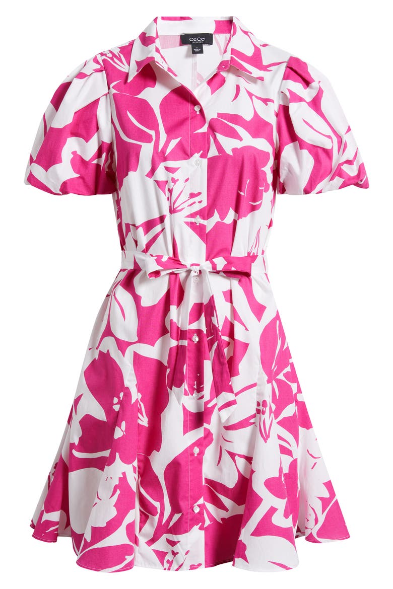 Floral Short Sleeve Cotton Mini Shirtdress
