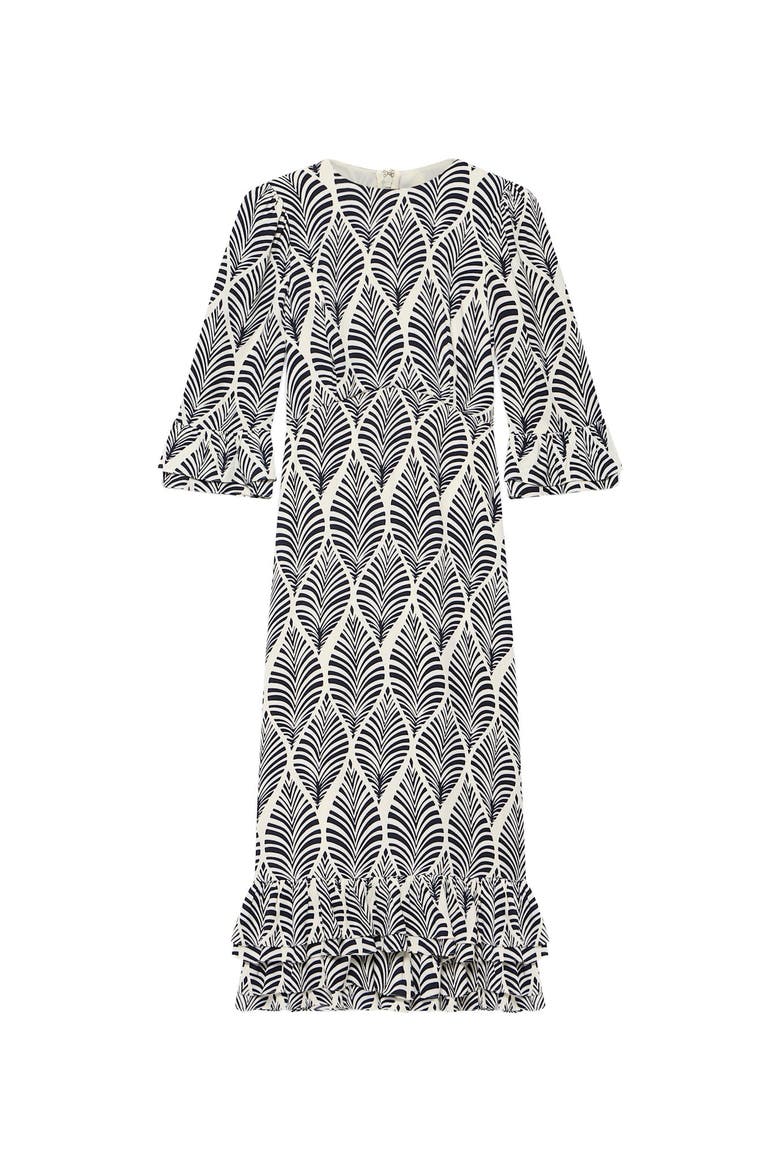 Printed Ruffle Detail Midi Dress