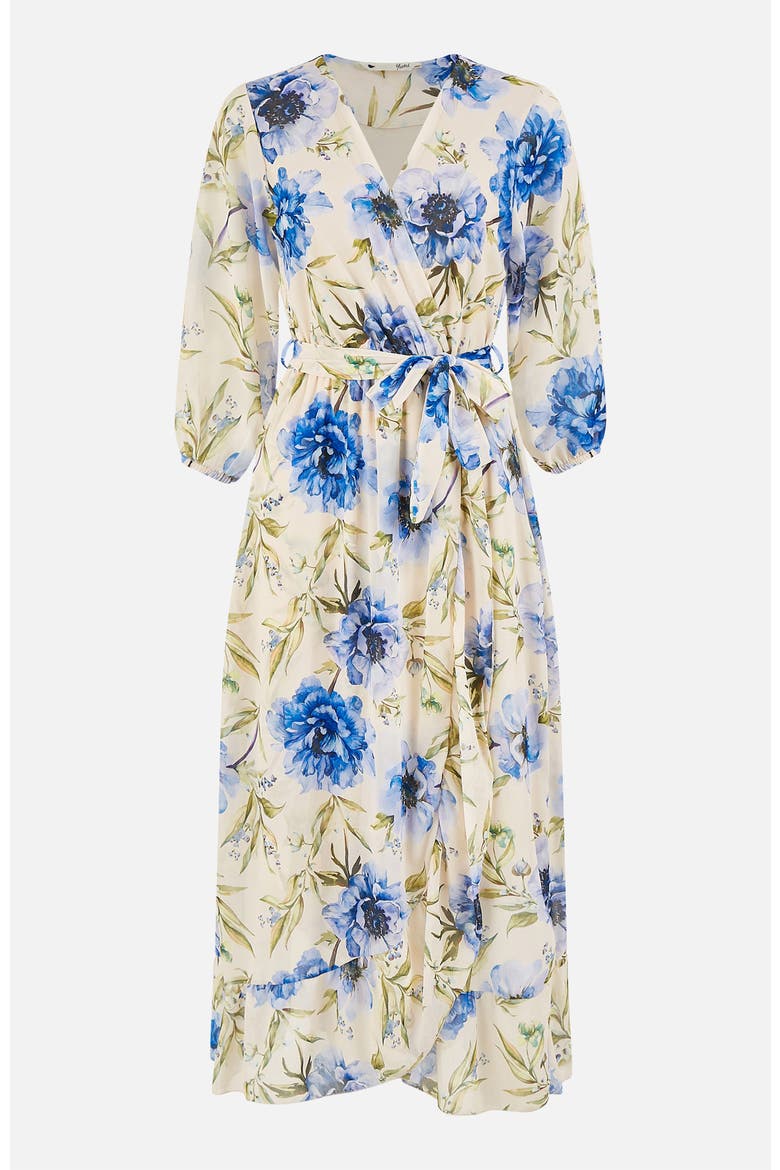 3/4 Sleeve V-Neck Wrap Midi Dress