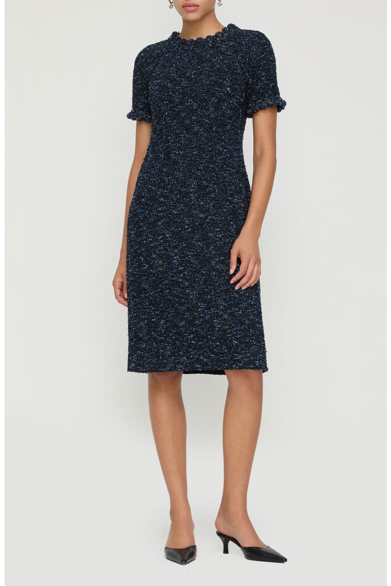Cosmos Crochet Trim Bouclé Tweed Sheath Dress