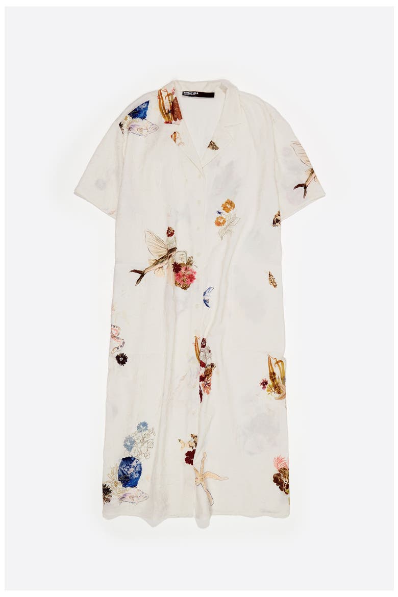 Off-White Seabed Wrinkled Fabric Shirt Dress