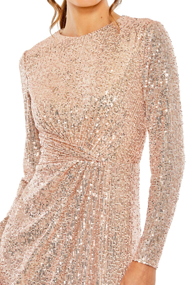 Sequin Long Sleeve High Neck Column Gown