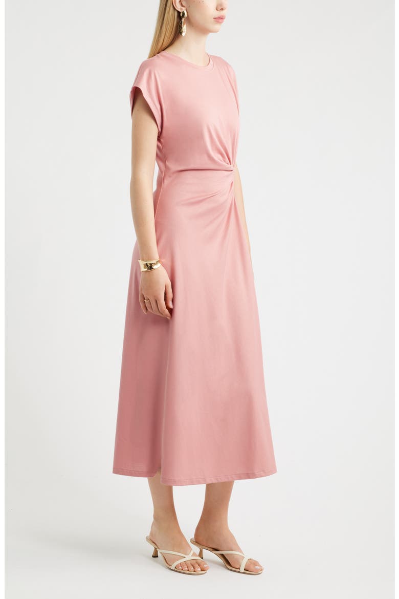 Crew Neck Side Twist Midi T-Shirt Dress