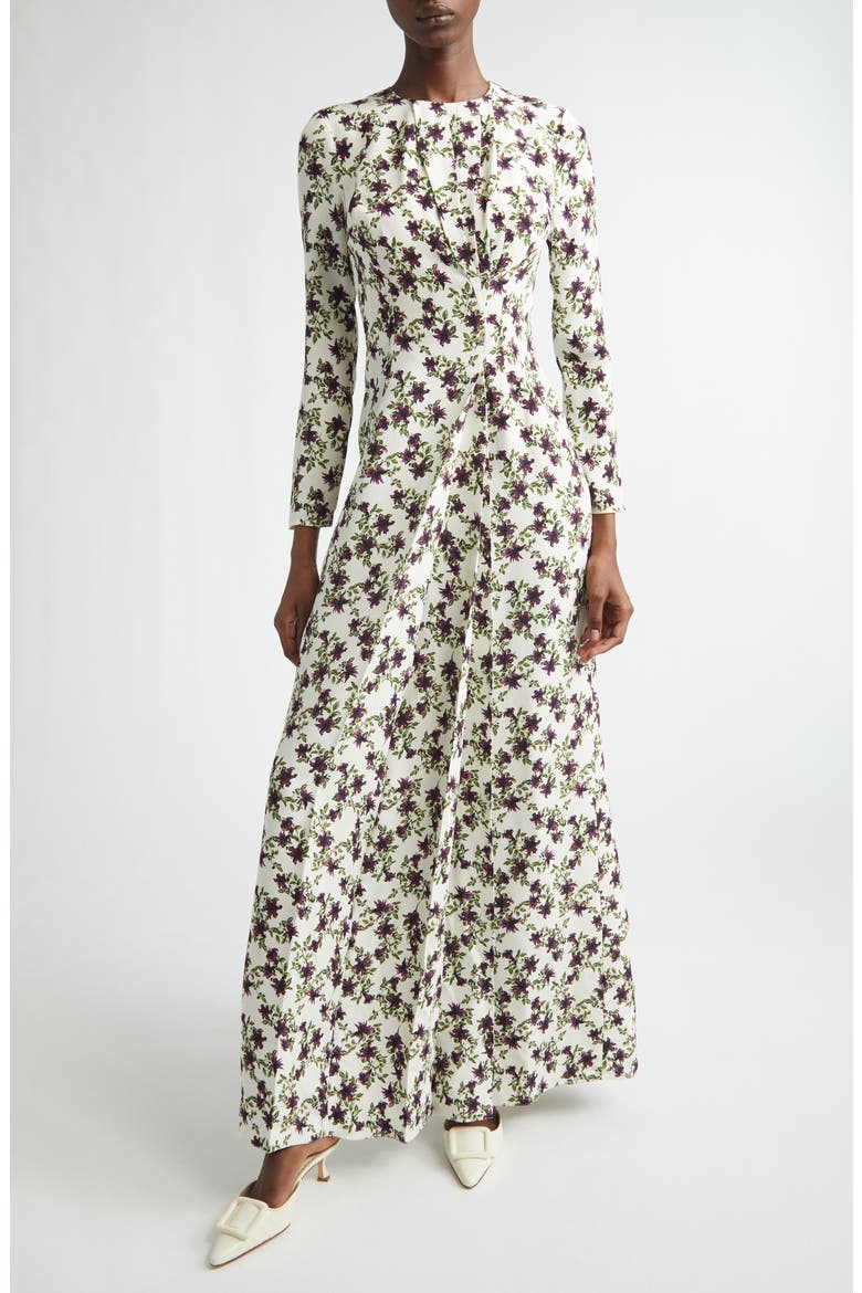 Silverio Floral Long Sleeve Silk Crêpe de Chine Maxi Dress