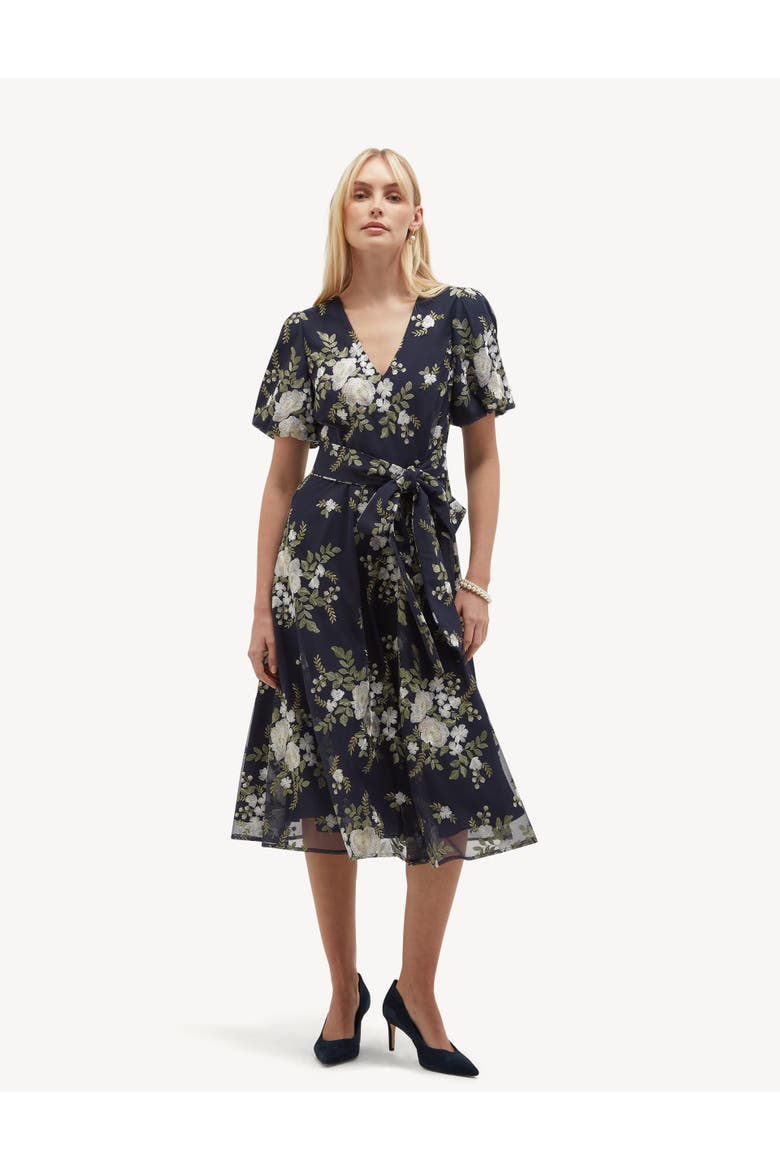 Ira Embroidered V-Neck Midi Dress