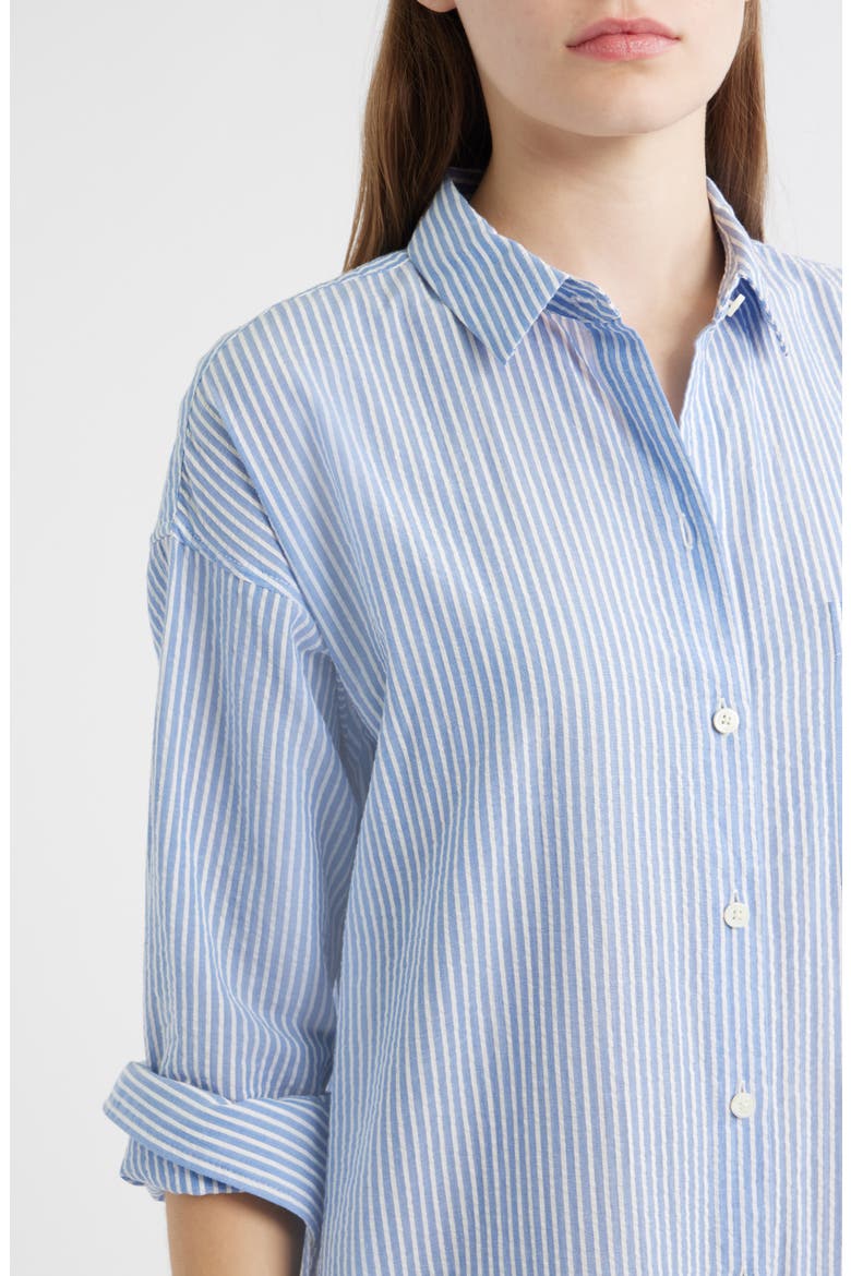 Kerry Stripe Long Sleeve Cotton Seersucker Midi Shirtdress