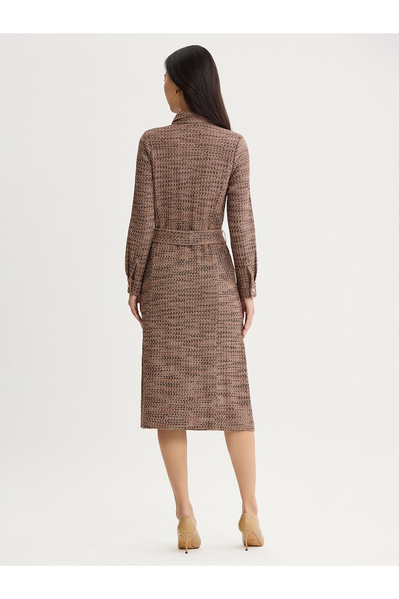 Belted Button Front Tweed Knit Midi Dress