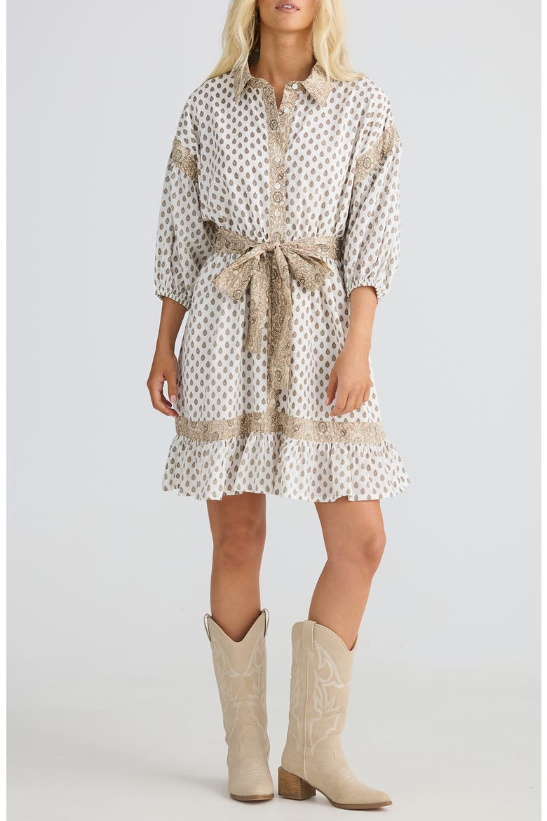 Echo Print Tie Waist Shirtdress