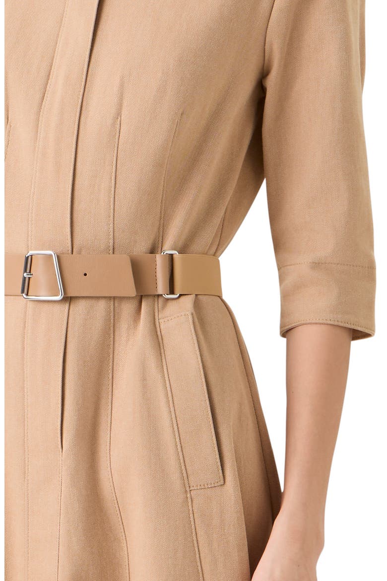 Belted Stretch Denim Midi Dress