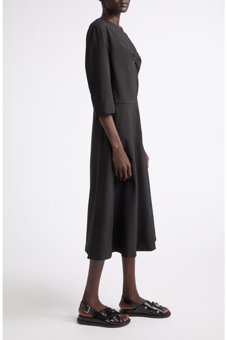 Pleat Bodice Wool Midi Dress